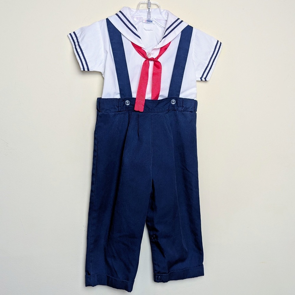 Vintage Peter Piper Navy Sailor Outfit 80s Overalls 2 Piece Size 18 Months